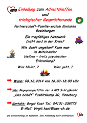 Infoflyer Adventskaffee, 08.12.14, AWO-Begegnungstätte Pinneberg (Symbolbild)