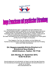Flyer Veranstaltung Junge Erwachsene mit psychischer Erkrankung, Begegnungsstätte Brücke Elmshorn eV, Brückenhof, 21.09.15 (Symbolbild)